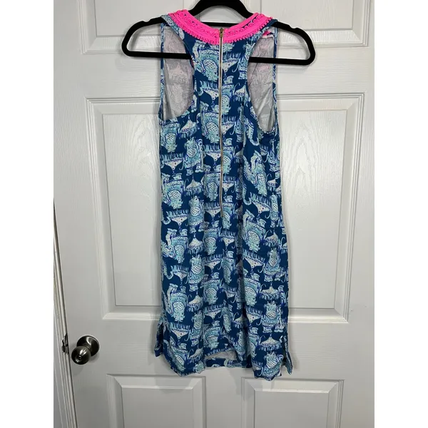 Lilly Pulitzer Mila Shift Dress Women Blue Pink Elephant Soutache Pockets - 4 - Image 6