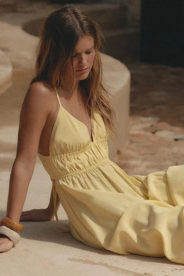 Zara Butter Yellow Bohemian Halter Cotton Maxi Dress - Image 9