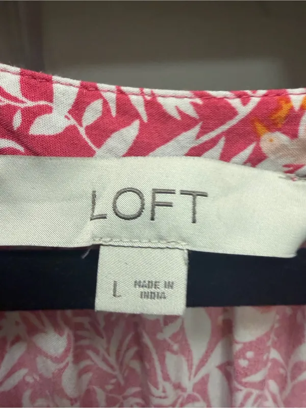LOFT Pink Floral V-Neck Tiered Mini Dress - Image 3