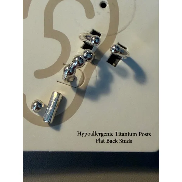 Francescas Silver Ear Scape Set Hypoallergenic Titanium Flat Back Studs Cuff NEW - Image 2