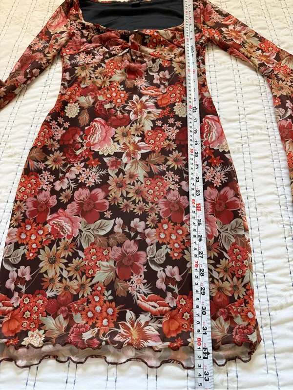 Y2K Floral Mesh Mini Dress Bell Sleeves Ruched Bust Boho Fairycore Grunge Size S - Image 11