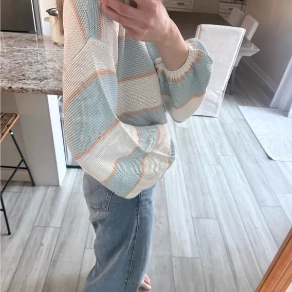 KITTENISH Blue Cream Striped Cropped Knit Sweater Women’s Small - Image 4
