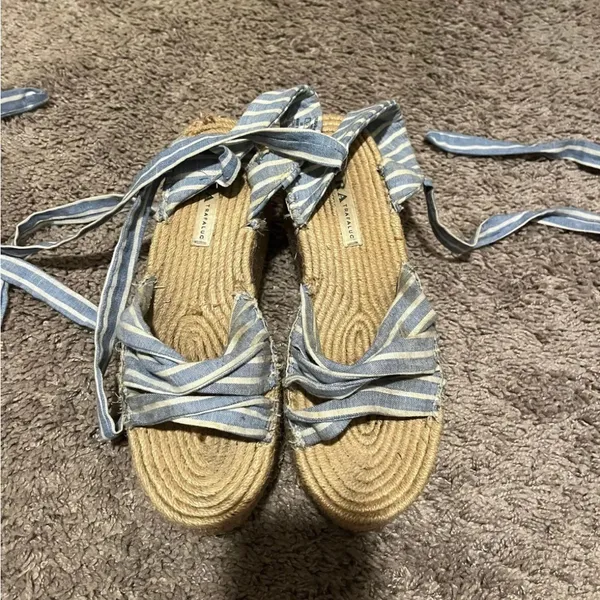 Zara Blue Lace-Up Espadrille Platform Sandals - Image 3