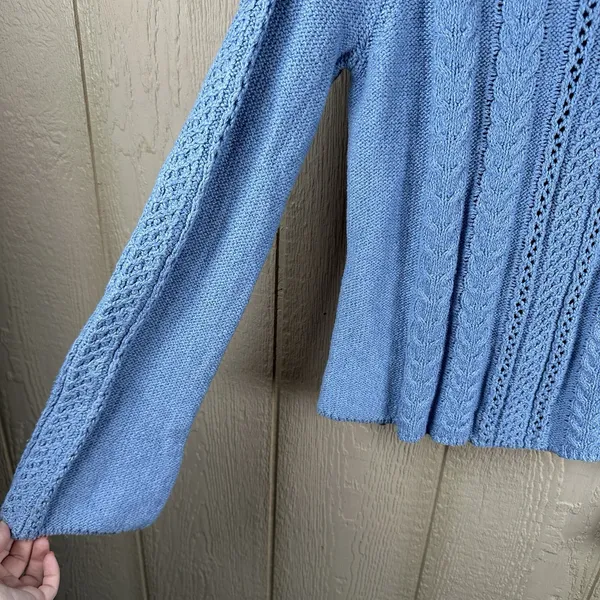 Vintage American Eagle Sweater Womens XL Blue Cable Knit Flare Sleeve Fisherman - Image 3