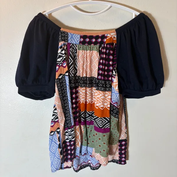 Anthropologie Maeve Catiana Patchwork‎ Puff-Sleeve Blouse Size XS - Image 8