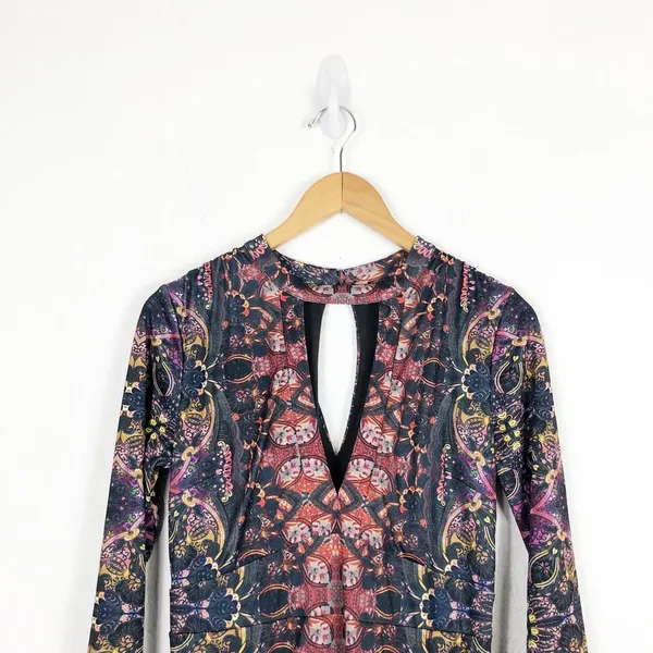 Free People Cabaret Long Sleeve Maxi Dress Medium Sunrise Combo Stretch - Image 4