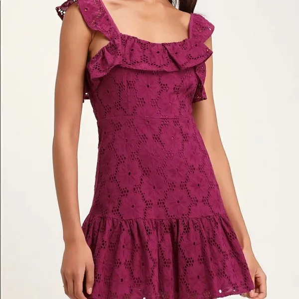 Lulu’s Biscay Magenta Ruffled Eyelet Lace Dress - Image 2
