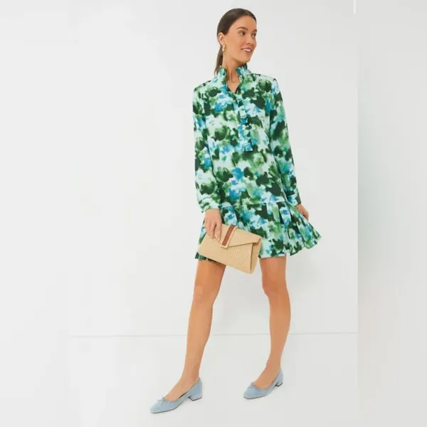 Tuckernuck Deep Lagoon Tate Mini Dress XS NWT Green Blue Floral Shirt Dress - Image 3