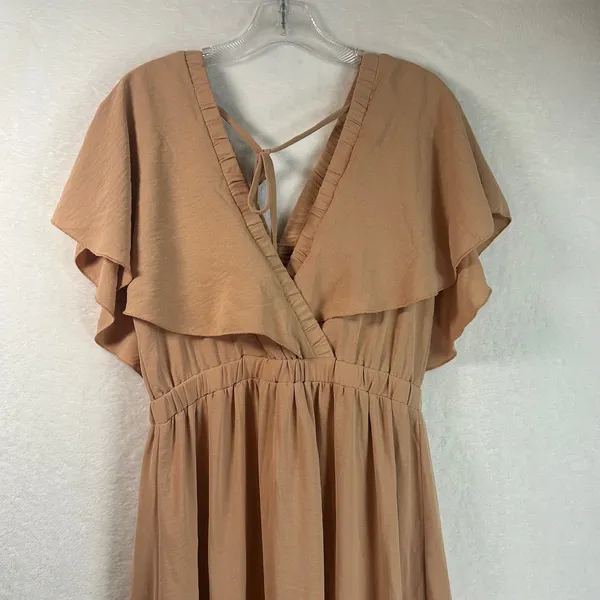 Simplee Peach Tiered Maxi Dress V-Neck Flutter Sleeve Boho Romantic Small - Image 11