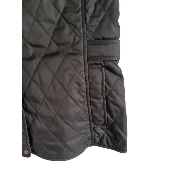 LL Bean Diamond Quilted Full Zip‎ Vest MED Black Plaid Lined Cord Collar - Image 5