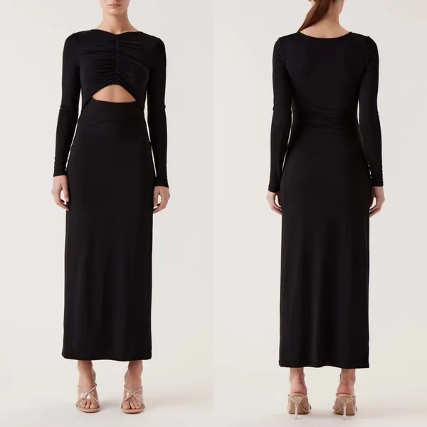 Sophie Rue Stella Ruched Jersey Maxi Dress Long Black Cutout Stretchy NWT Size M - Image 2