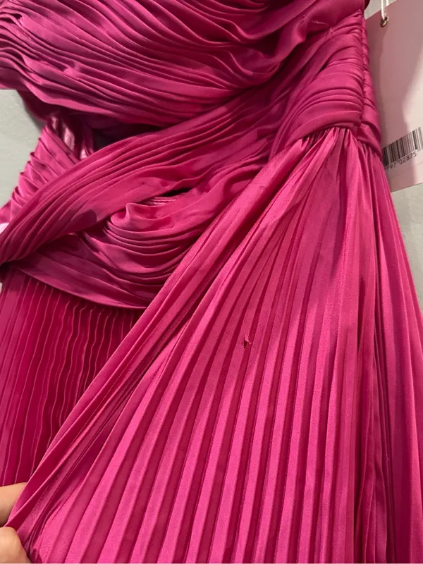 Mac Duggal 49837 Fuchsia Pink One Shoulder Pleated Charmeuse Gown with Slit sz 0 - Image 4