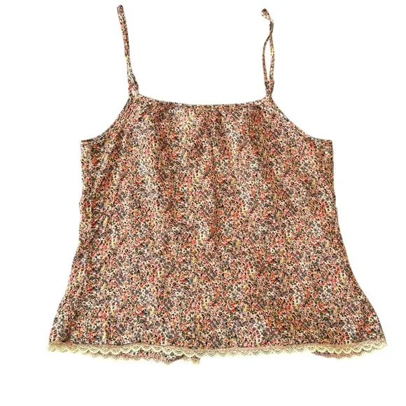 Full‎ Tilt Women's Medium Pink Floral Lace Trim Button Front Camisole Tank Top - Image 7
