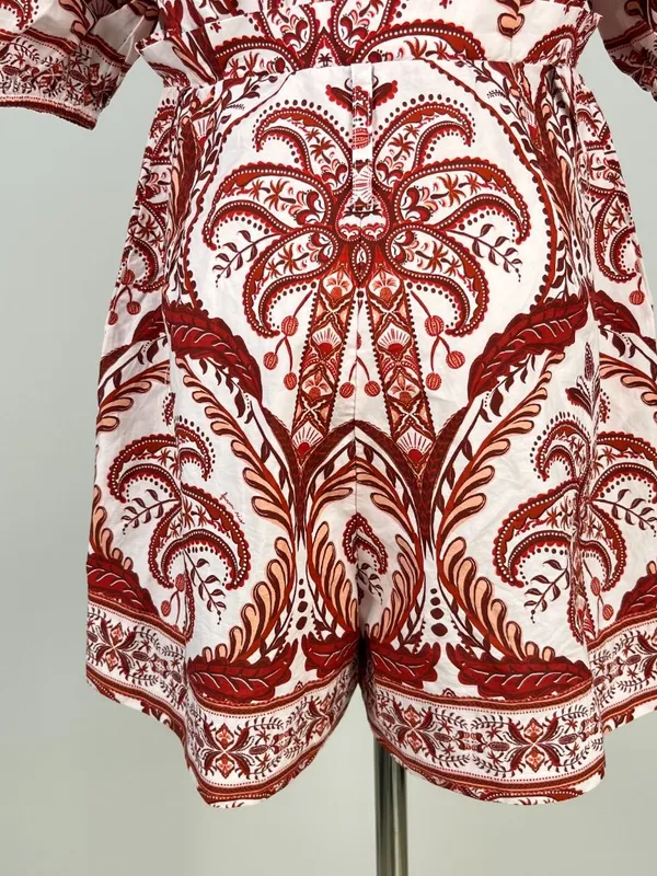 NWOT Farm Rio Tropical Cameo Belted Romper Size S 100% Cotton Puff Sleeves - Image 7