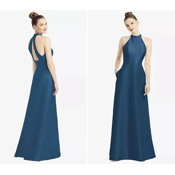Alfred Sung D772 High‎ Neck Cutout Satin Twill Dress Dusk Blue Size 2 - Image 2