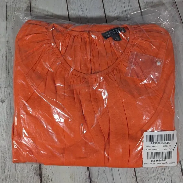 J‎ Crew Orange Linen Smocked Waist Mini Dress Size XS - Image 7