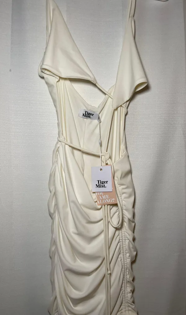 White Ruched Detail Mini Dress - Image 4
