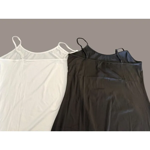 2 Pack Women Full Slip Cami Dress Adjustable Strap Black White XL Rayon Spandex - Image 3