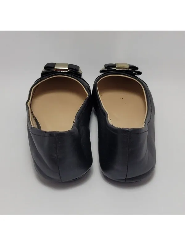 Bamboo Lula Flat Black Faux Leather Bow Ballet Shoe Size 9 - Image 5