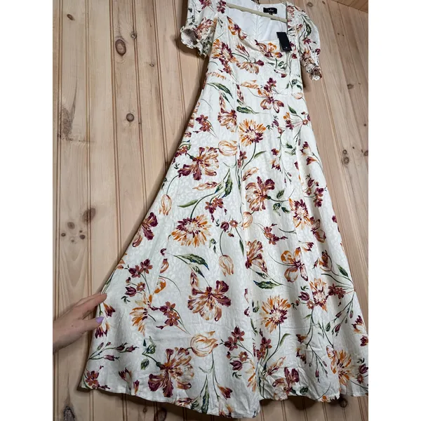 NWT Lulus Parisian Picnic Cream Floral Jacquard Puff Sleeve Midi Dress Resort S - Image 5