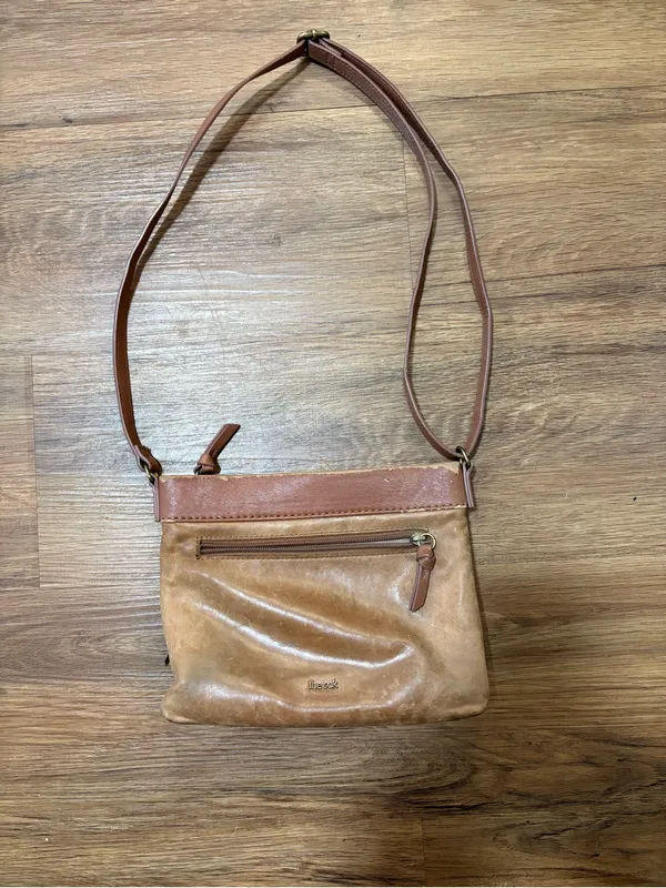 The Sak Leather Crossbody Bag Brown Embossed Floral Pocket Adjustable Strap Boho - Image 2