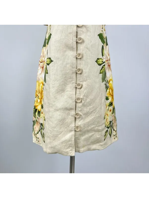 NWOT Farm Rio Linen Sand Garden Cascade Puff Sleeves Mini Dress Size M - Image 5