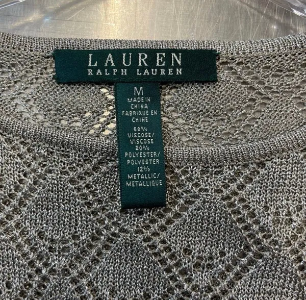 Lauren Ralph Lauren Women's Metallic Gold Long Sleeve Open Knit Pullover Sweater - Image 4