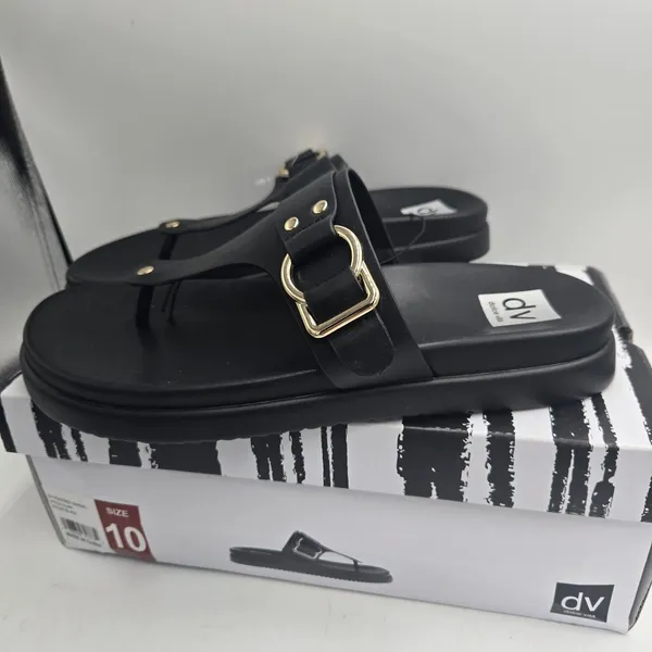 DV Dolce Vita Ulani Womens Size 10 Footbed Black Thong Sandals Gold Buckle NWT - Image 2