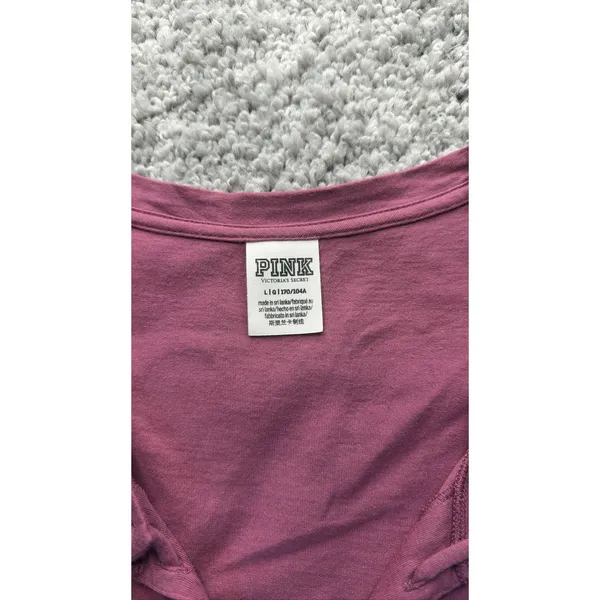 Victoria's Secret PINK Lace Up Tee Maroon Purple Dog Logo Shirt L - Image 2