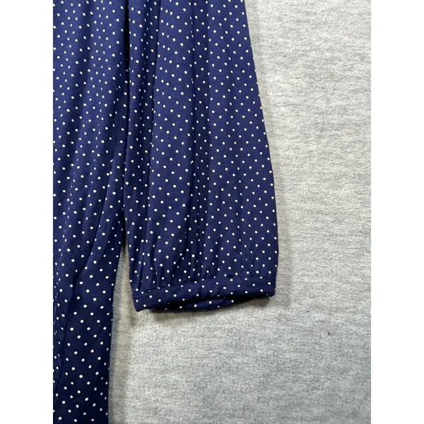 Lands End Womens Top L Polka Dot Long Sleeve Blouse‎ Navy Blue - Image 4
