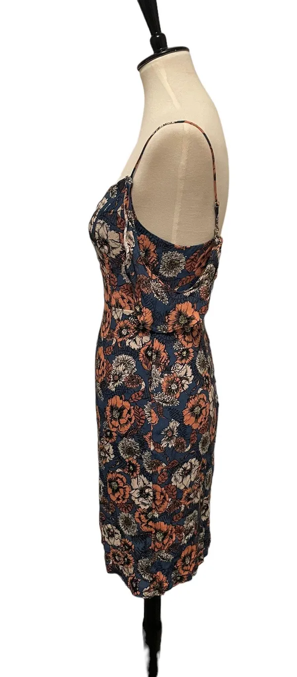 Blue And Orange Floral Midi Dress - Image 3
