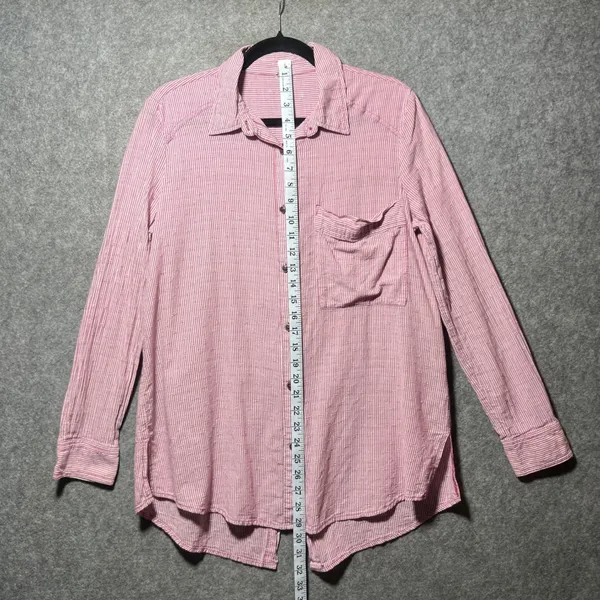 Free People Striped Button Down Shirt Pink White Oversized‎ Small - Image 3