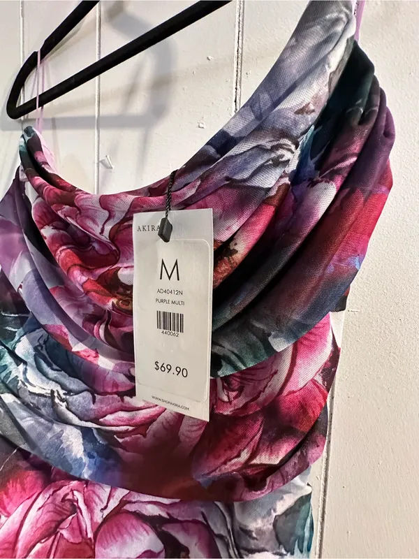 AKIRA NWT Floral Ruched Slip Dress in Purple Multi - Image 3