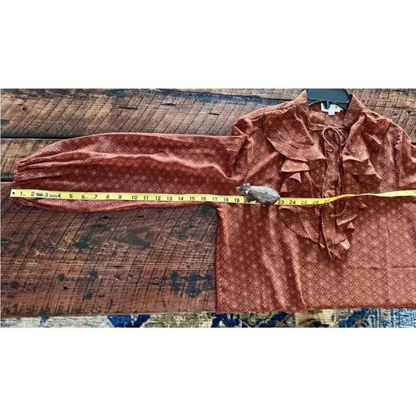 Molly Bracken western long sleeve sheer tie neck high neck ruffle blouse small - Image 13