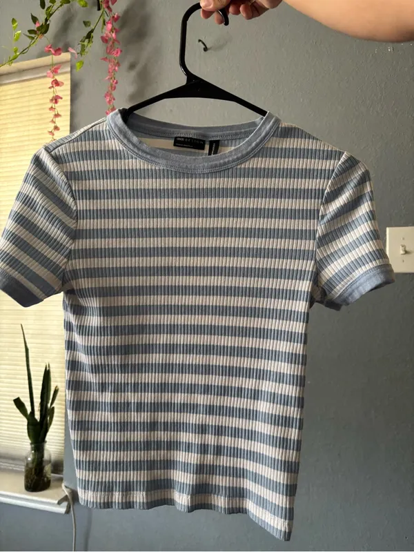 ASOS Design Blue & White Striped Ribbed T-Shirt - Image 3