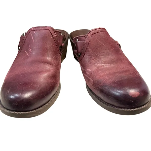 Teva 5‎ Leather Heels Mules Clogs Burgundy Nubuck Boho Fall Western Leather Y2K - Image 6