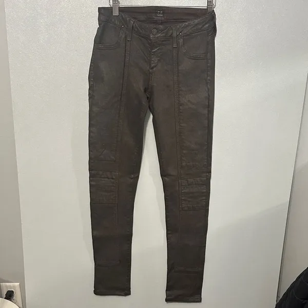 Citizens of Humanity Womens Avedon Skinny Jeans Coated Brown Moto Detail Size 26 - Image 2