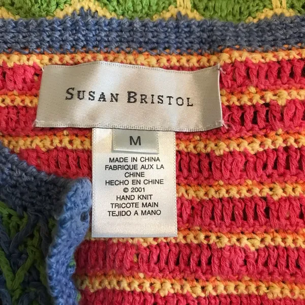 Susan Bristol Y2K 2000s Vintage Crochet patchwork Grandma cardigan sweater M - Image 10