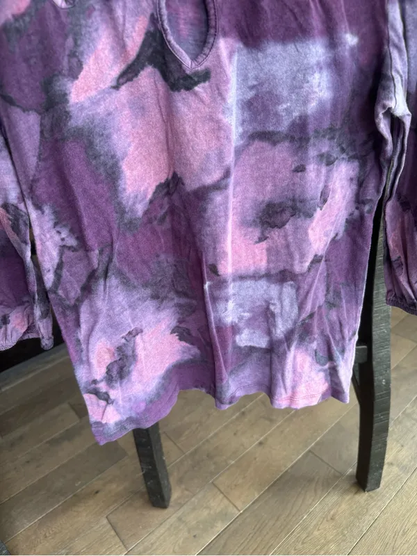 Ann Taylor Purple Tie-Dye Keyhole 3/4 Sleeve Top - Image 5