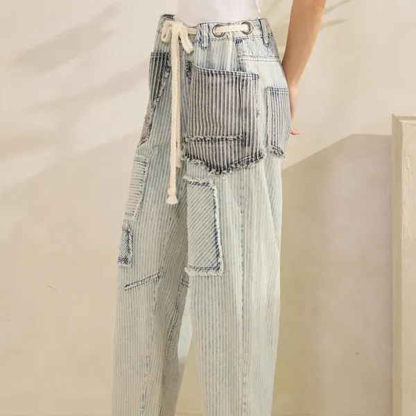 Oli & Hali Light Wash Patchwork Cropped Wide-Leg Jeans XL - Image 4