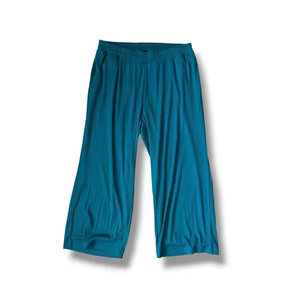 Modern Works Women's Plus Elastic Waist Pull-on Teal Crinkle Wide Leg Trouser 1X - Image 2