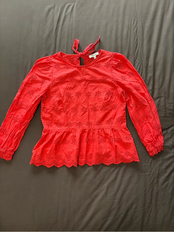 Madewell Red Eyelet Peplum Blouse - Image 3