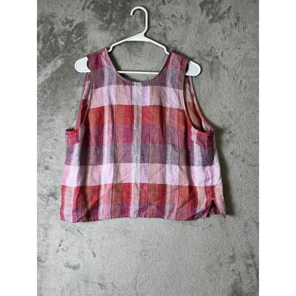 Madewell Plaid Tie-Back Tank in 100% Linen Natural Fiber Tank Top Blouse Size 12 - Image 3