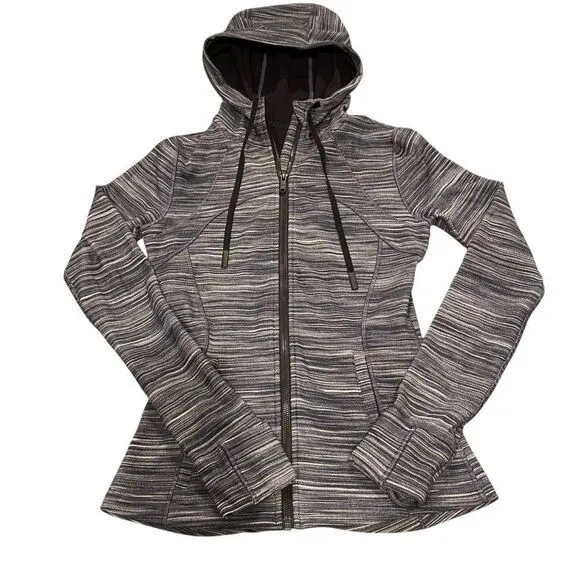 Lululemon Women’s 6 Hoodie Define Jacket Heathered Black White Full‎ Zip Sporty - Image 2