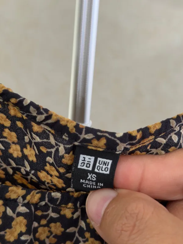 Uniqlo Black Dress with Mustard Floral Print - Image 5