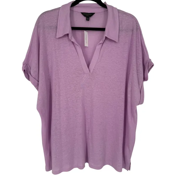 NWT Banana Republic Women's Linen Blend V-Neck Polo Top Lavender Pink Size XXL - Image 4