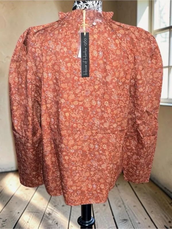 House of Harlow 1960 Puff Shoulder Long Sleeve Printed Top Size M - Image 2