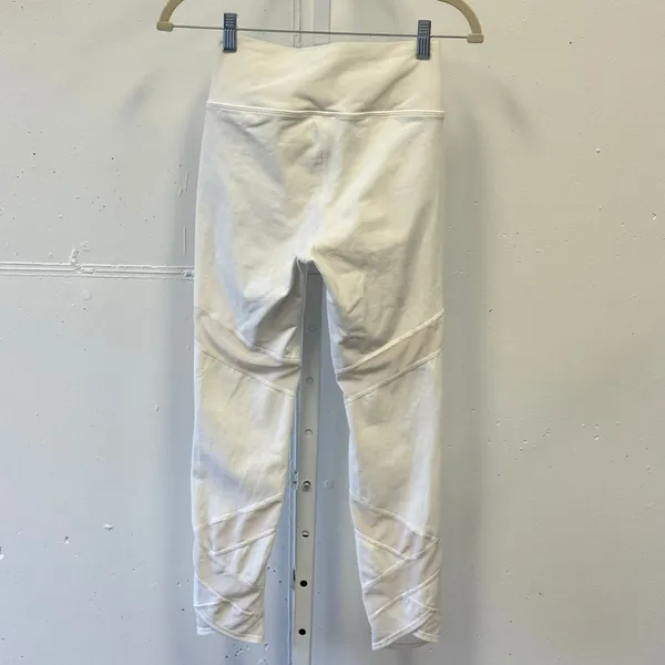 New Balance White Mesh Panel High Waisted Leggings Size S Crisscross Hem Sporty - Image 2