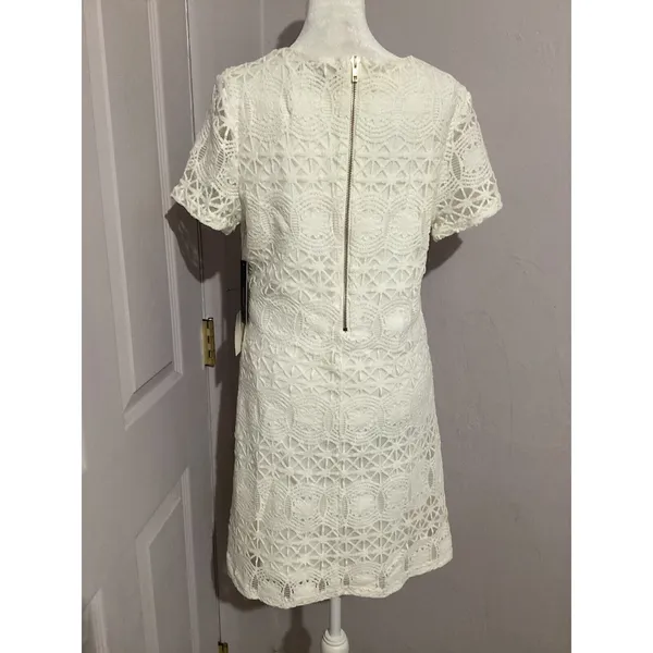 Lulu’s Love You For Eternity Off White Floral Lace Shift Short Sleeve Mini Dress - Image 8