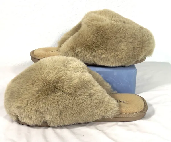 Free People Womens Size 8 Faux Fur Crossover Slippers Beige Cozy Boho Slides - Image 4